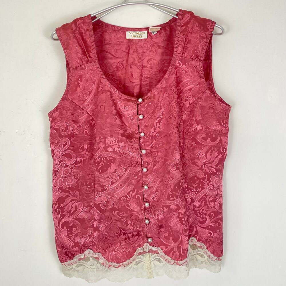 Vintage 90's Victoria's Secret Gold Label Pink Lace Floral Blouse Sz M
